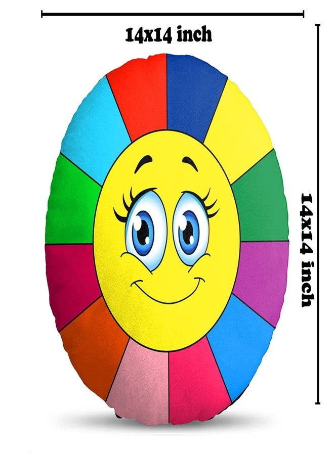 Ship Smart Round Shape Velvet Fabric Printed Soft Toy/Smiley/Emoji/Plush/Filled/Emoticons/Icons/Cool Cushions/Pillow, 14x14-inches (Multicolor) Design 13 - Image 5